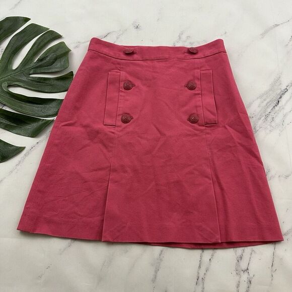 Brooks Brothers Womens Pencil Skirt Size 2 Pink Nautical Buttons Pockets - Picture 1 of 12